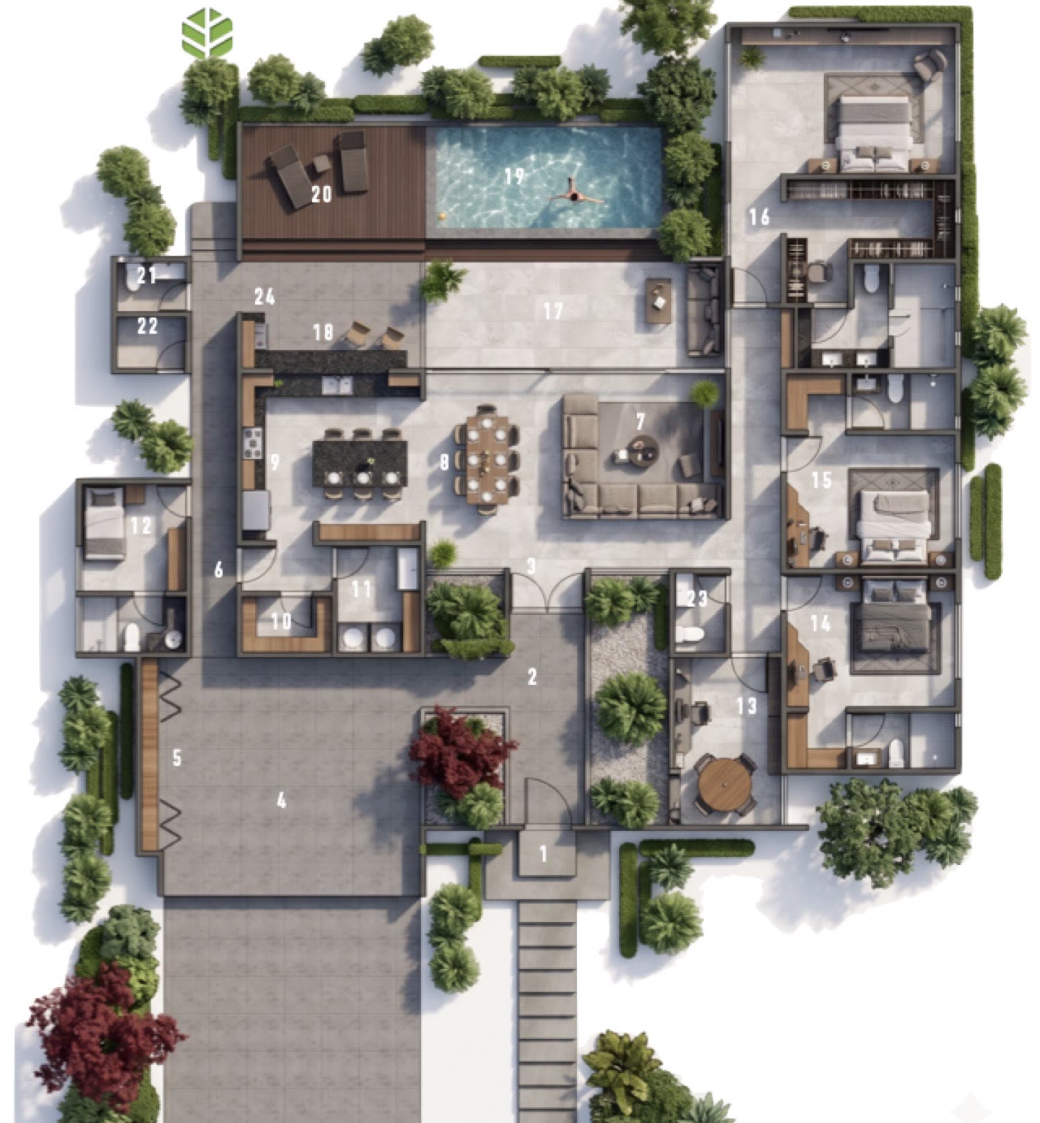 Rendered architectural floor plan of Casa Buenos Aires