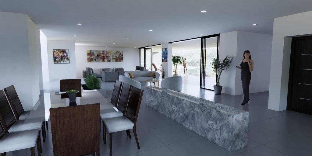 Render del comedor junto a la cocina